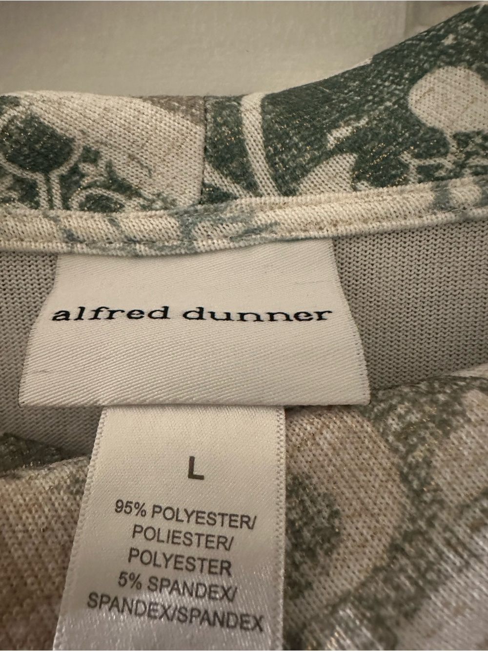 Alfred Dunner Cream and Sage Green Floral Knit Top